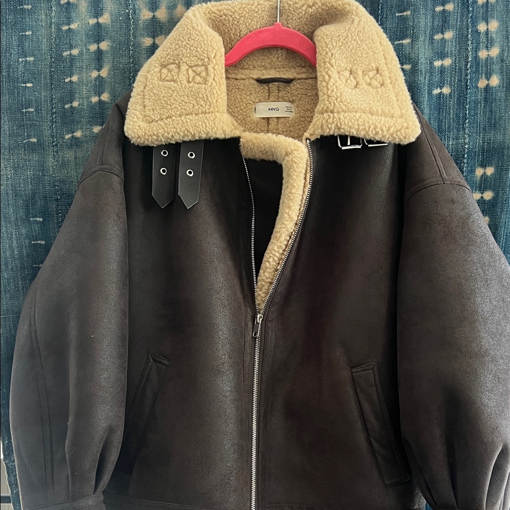 Mango Brown Sherpa Aviator Bomber Jacket